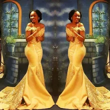 Элегантные желтые платья для выпускного вечера в африканском стиле с русалочкой длинные вечерние платья с кристаллами, атласное вечернее платье