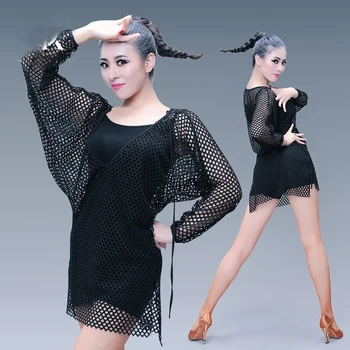 

Ballroom Latin Dance Clothes Female Adult Practice Sexy Mesh One-Pieces dress Training Clothes Professional Dancewear DWY1406