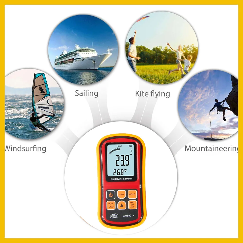 ar, medidor de temperatura e velocidade do