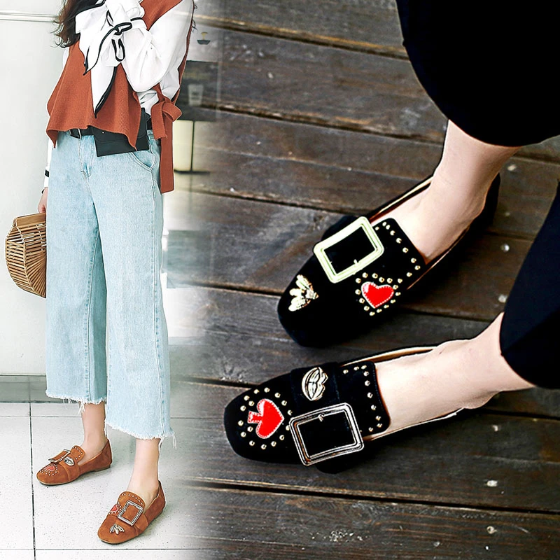 

Women Spring Genuine Leather Oxfords Shoes Flats Casual Slip On Round Toe