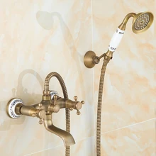 Juego de ducha antiguo europeo Grifo de ducha de baño grifo mezclador, montaje clásico en pared ducha de cobre juego de grifería agua caliente y fría