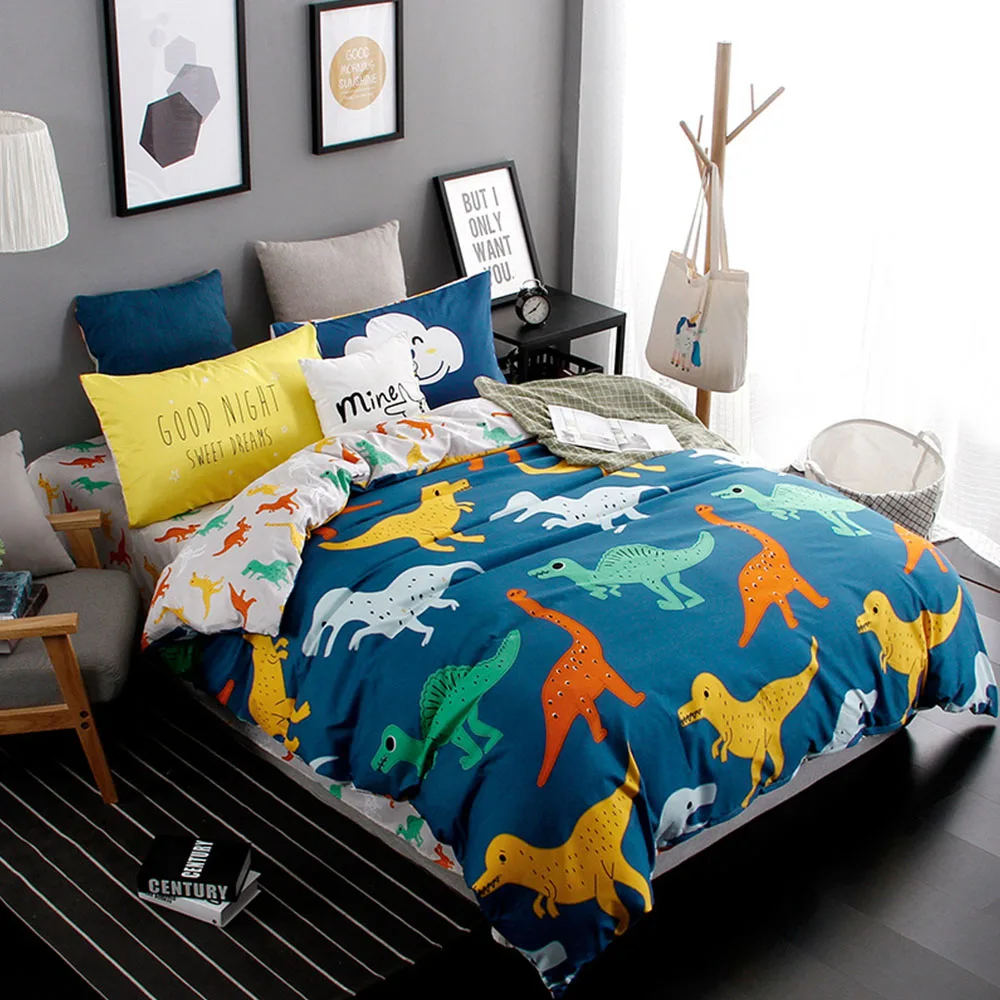 

4pcs/Set Kids Room Cartoon Fruit Bedding Sets Dinosaur Pattern Bed Duvet Cover Bed Sheet Pillowcases Cover for 1.2M 1.5M Bed