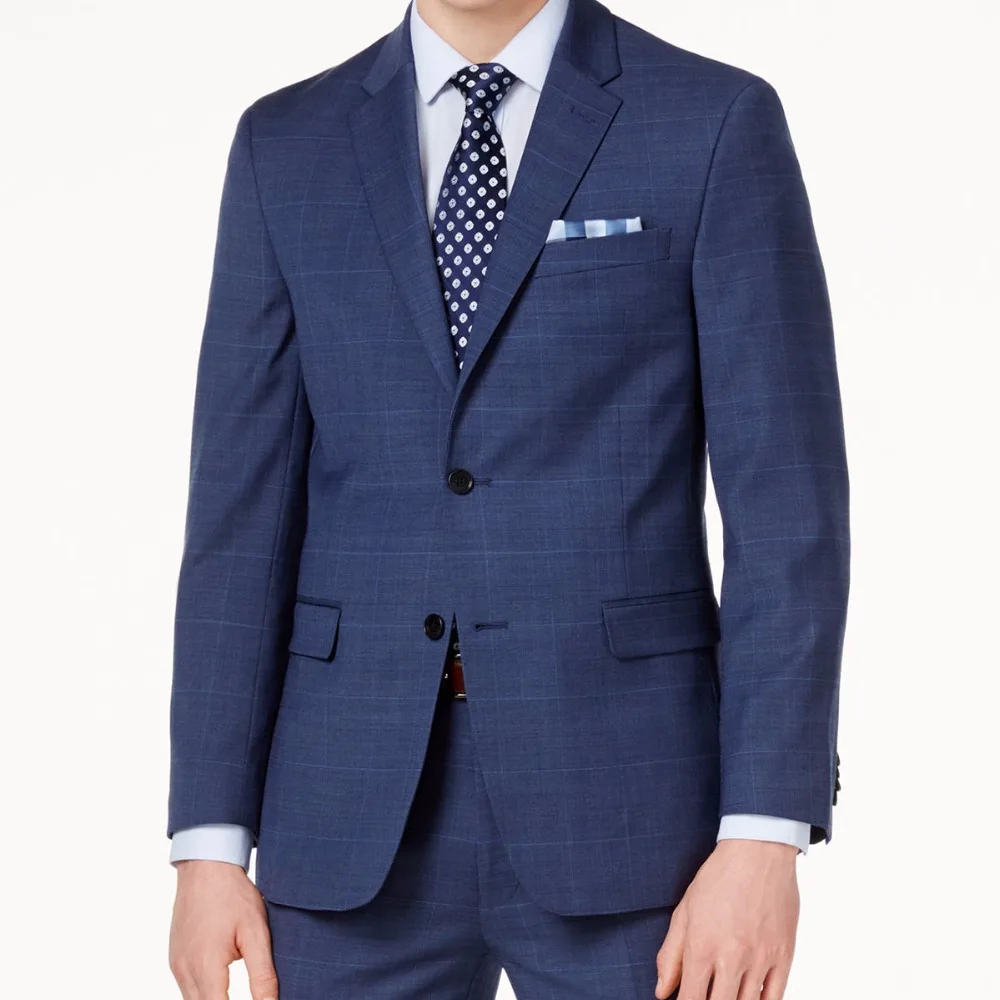Navy Blue Glen Check Men Suit Custom Made Suit Slim Glen Plaid Two-piece Suit Men Prince Of Wales Checkered Suit with Windowpane