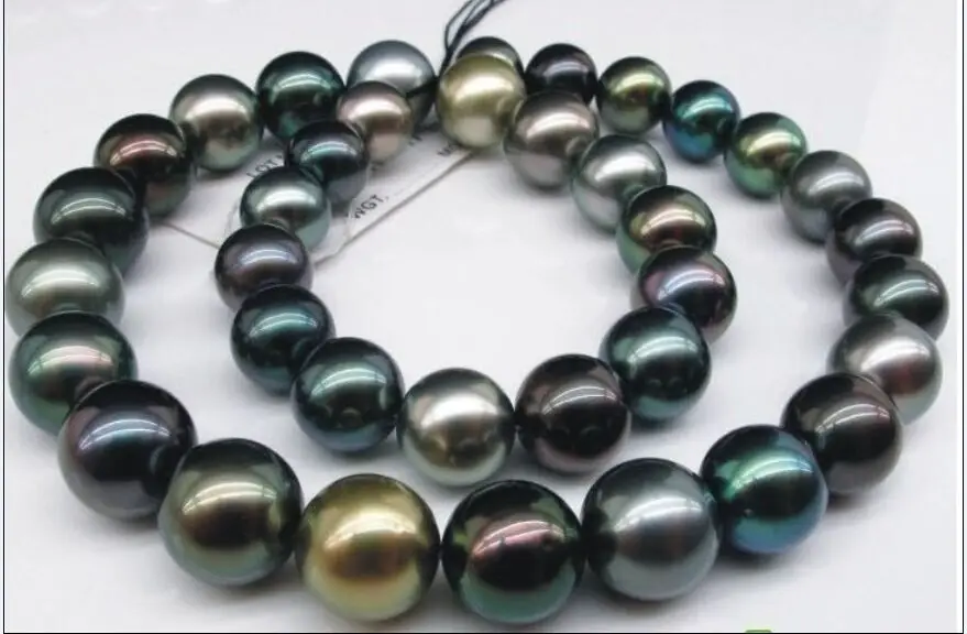 

HOT## Wholesale FREE SHIPPING > HUGE18"12-14mm natural tahitian genuine black peacock multicolor pearl necklace