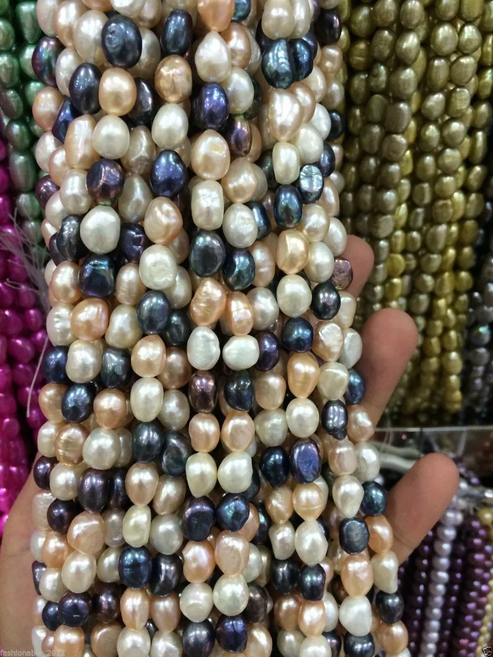

8-9mm Water Black White pink purple Freshwater Cultured Pearl Loose Beads 13