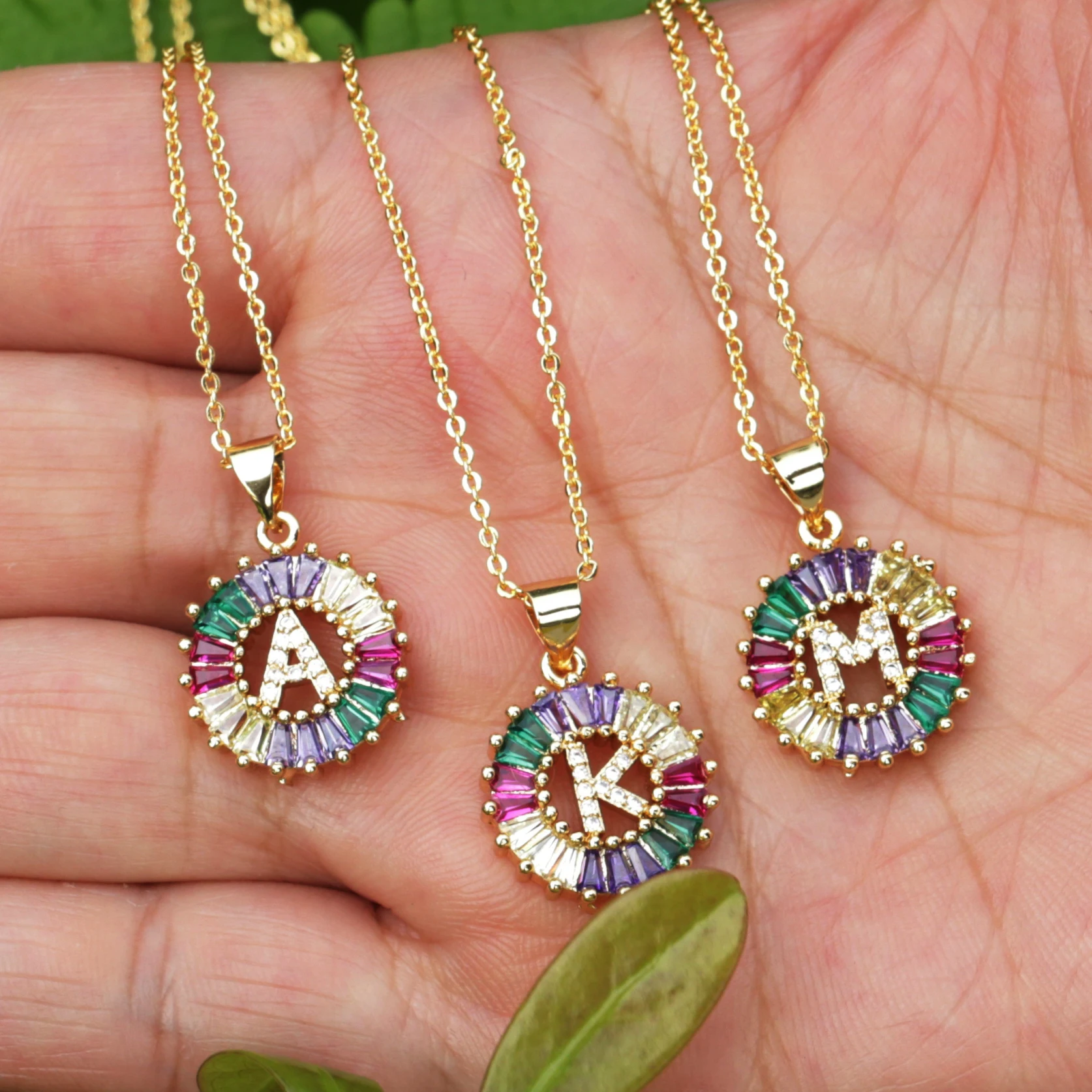 

New Arrival Color Gold Micro Pave Rainbow CZ Cubic Zirconia A-Z ABC Name Initials Letter Pendant Necklaces Women Jewelry Girls