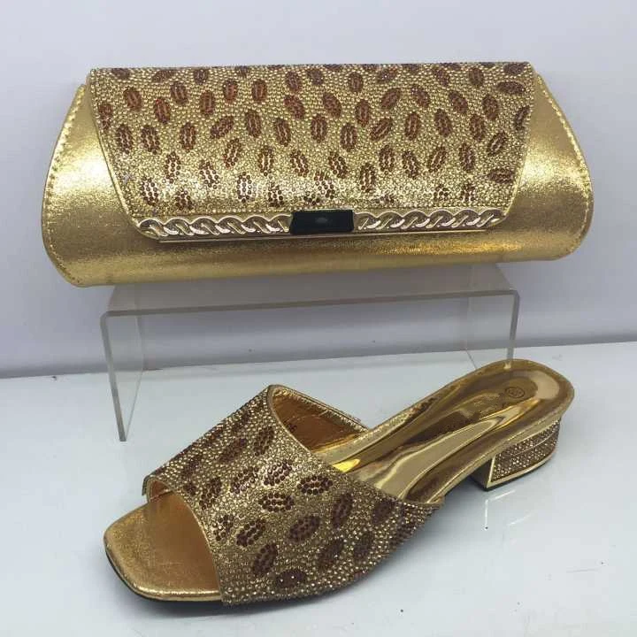 Matching Shoes and Bag Set Gold Color Matching Women Shoes and Bag Set