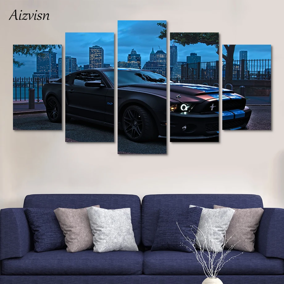 Aizvisn Modern Canvas Wall Art Pictures Frame Home Decor Living Room 5 Piece HD Printed Ford Mustang Group Modular Painting | Дом и сад
