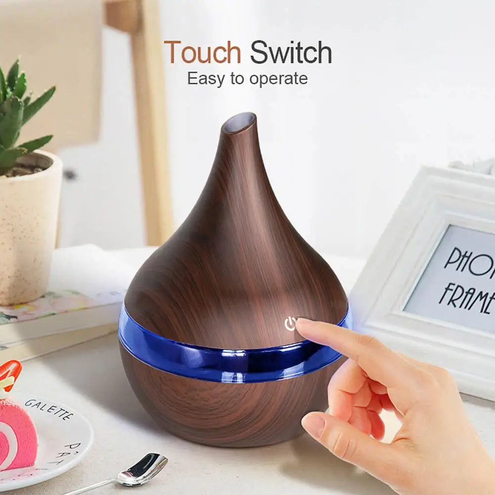

Car Diffuser 300ml Wooden Ultrasonic Air Humidifier USB Electric Aroma Essential Oil 7 Color Changing LED Lights For Home Car