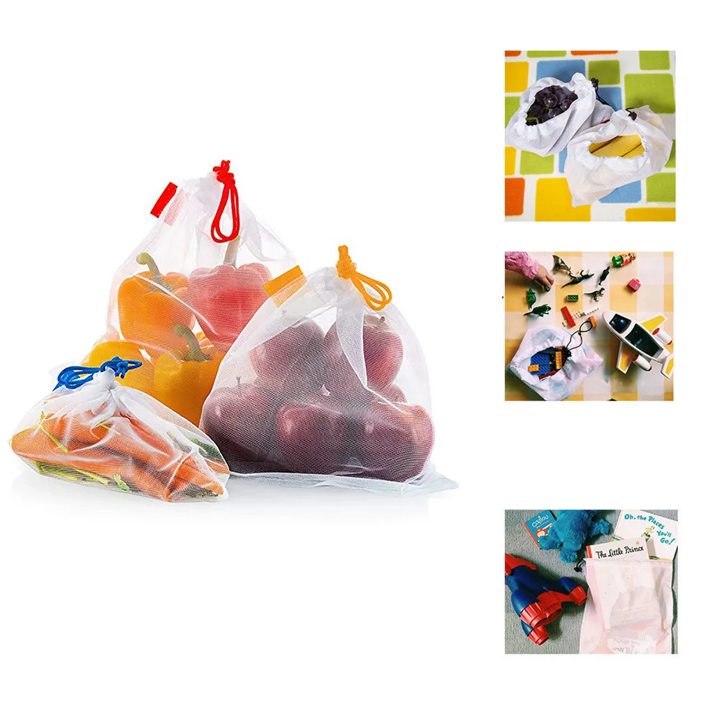4 шт. многоразовые мешки продукции моющиеся мешки для покупок для овощей, фруктов, игрушек для хранения