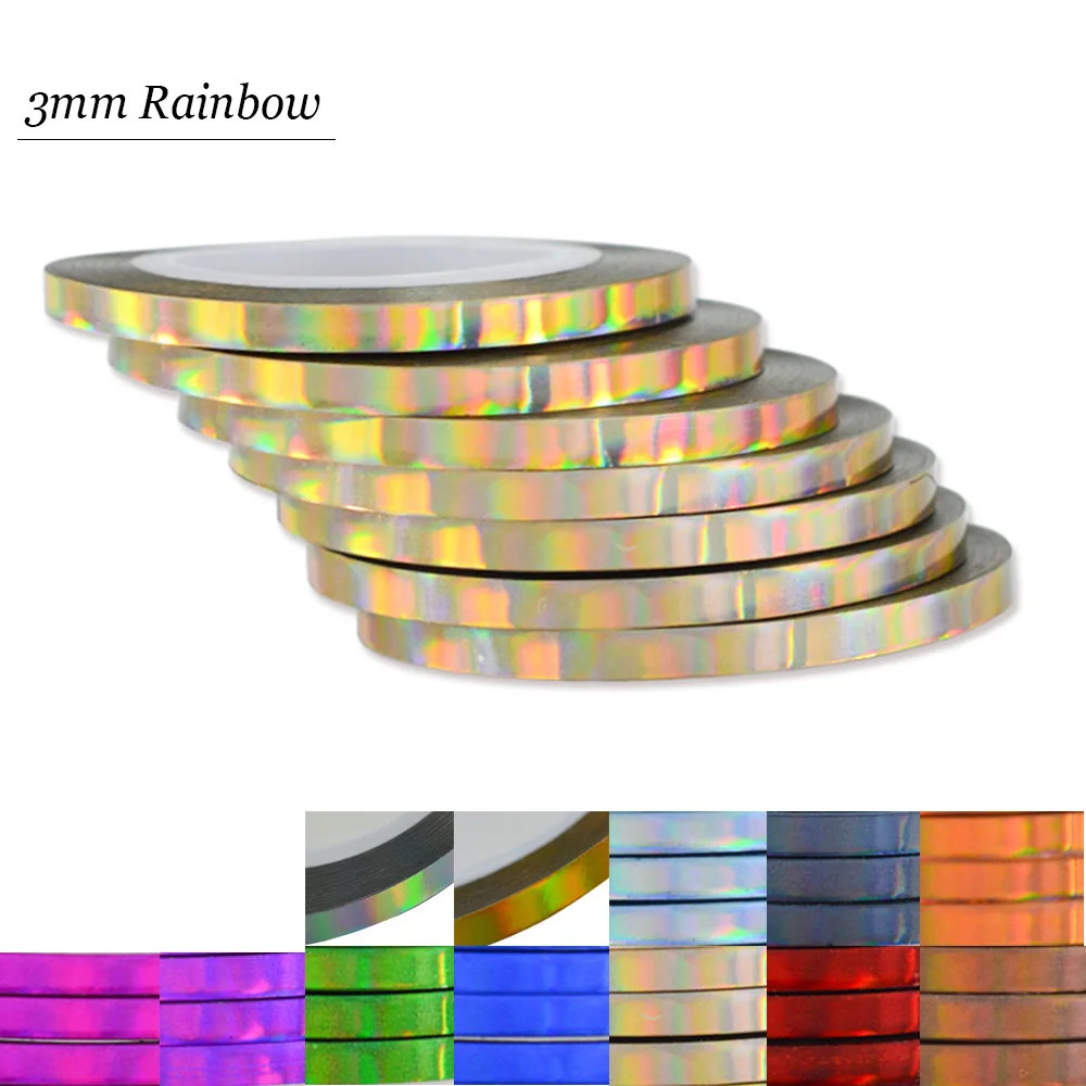 

30 Rolls 3mm Rainbow Glitter DIY Sticker Nail Art Stripe Line Nail Decals Sets Beauty Manicure Nail Art Decorations CH245
