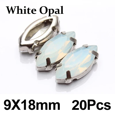 Конский глаз смешанные цвета опал смолы камни 9X18 мм пришить стразы K серебряный коготь 20 шт для одежды DIY - Цвет: White Opal   20Pcs
