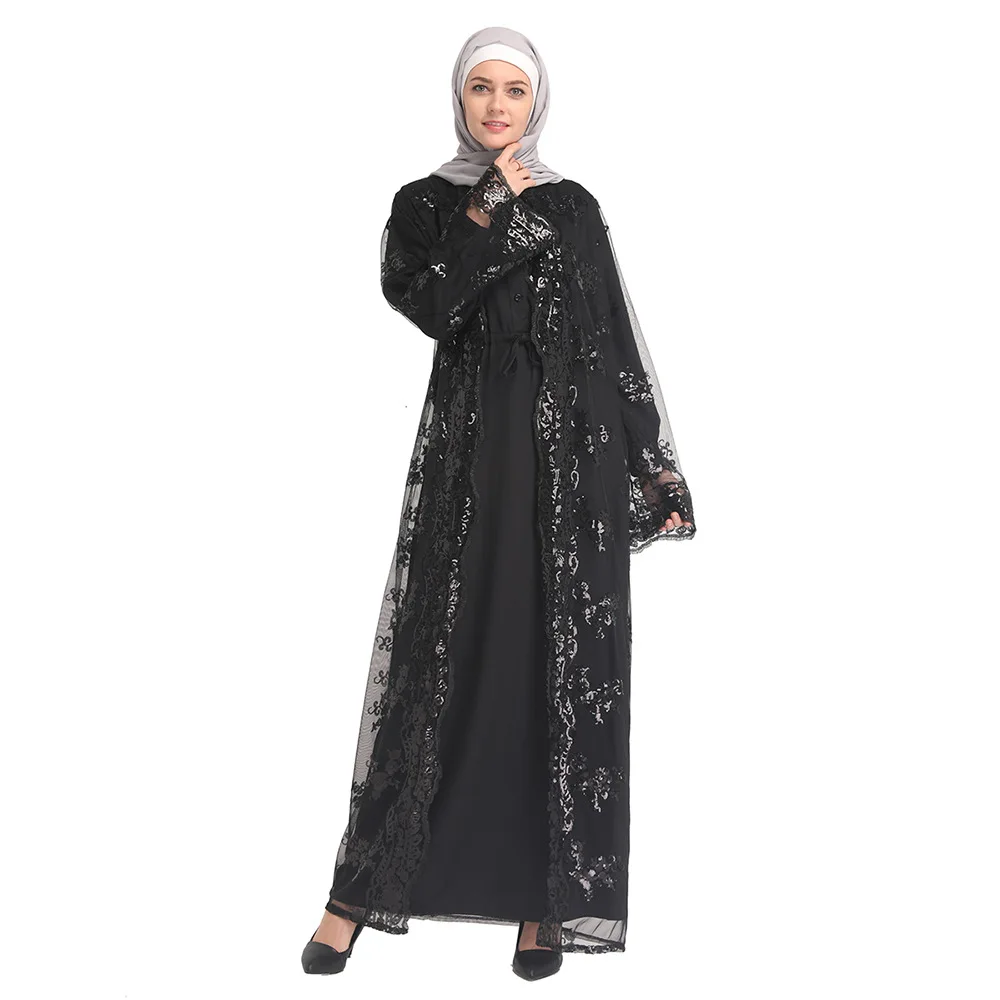 Абайя кимоно дубай, турция, бангладеш исламская одежда черный белый бежевый кафтан арабский кардиган кружева макси мусульманское платье кафтан халат
