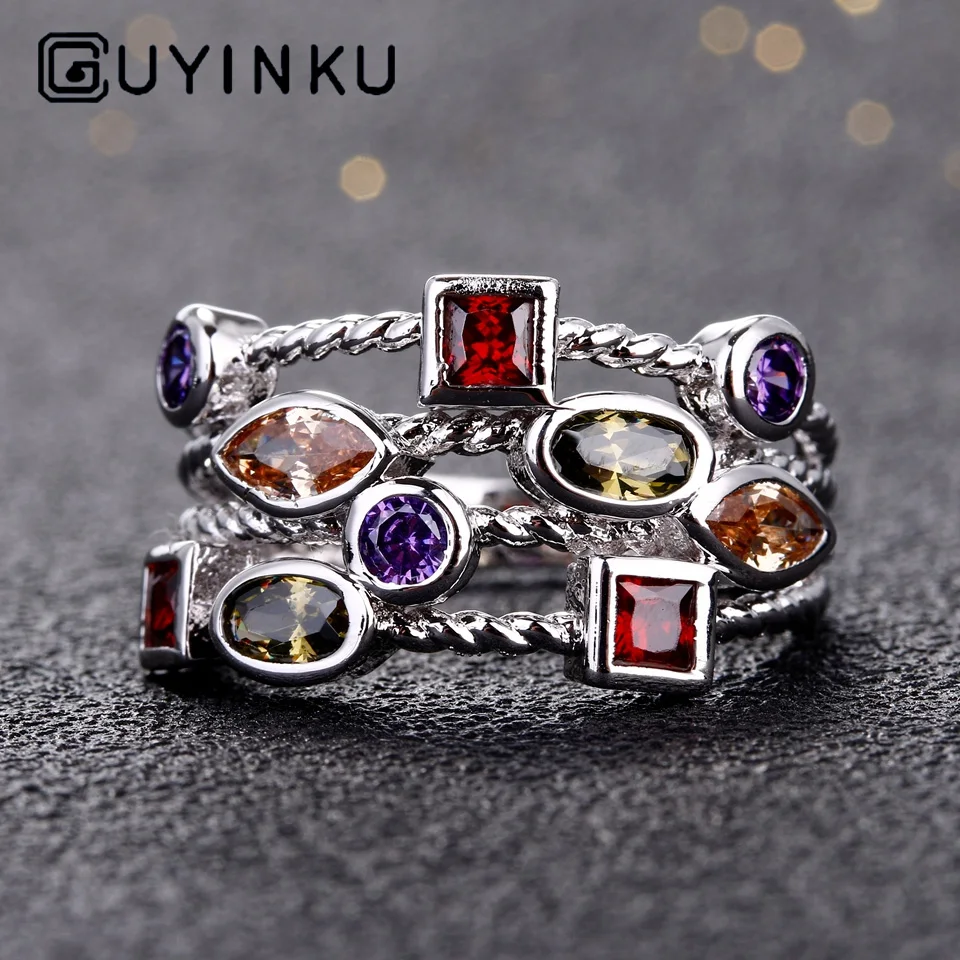 

GUYINKU New Arrival 925 Sterling Silver Finger Ring With Rainbow Topaz Vintage Rings For Women Engagement Jewelry S925 Gifts