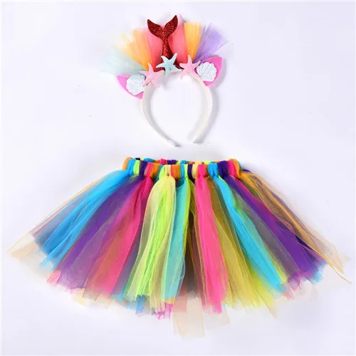 Детская юбка-пачка для девочек вечерние костюмы для танцев на возраст от 0 до 8 лет, юбка+ цветочный набор рыбьего хвоста, танцевальная одежда, юбка принцессы, 40 - Цвет: Multicolor