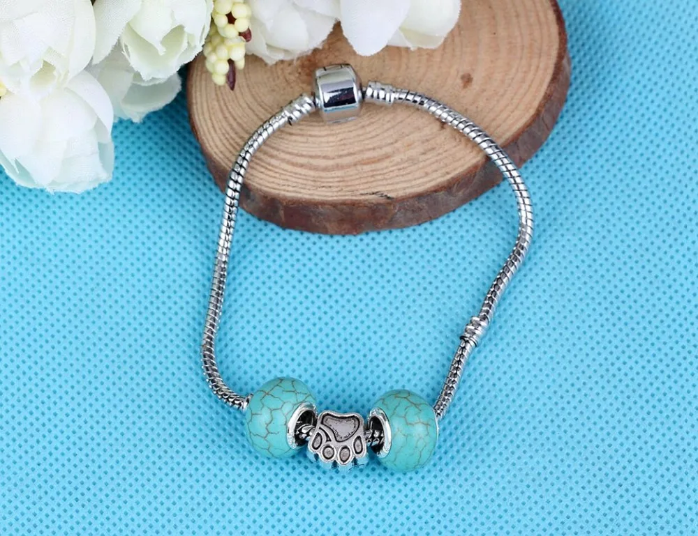 

Antique Original Cat Dog Paw Prints Bracelets For Women Glass Beads Pendant Brand Charm Cuff Bracelet & Bangle DIY Jewelry Gifts