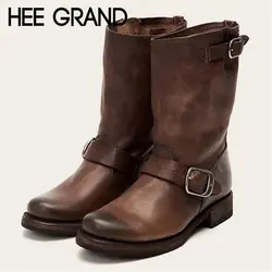 HEE GRAND/женские ботинки с круглым носком на платформе с застежкой-молнией на женские ботинки-криперы Повседневное Модные осенние ботинки 3