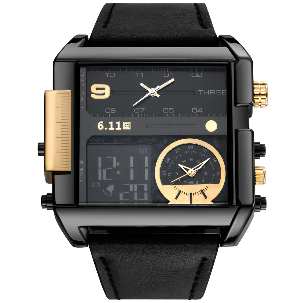 

2018 Luxury Brand Men Watch Waterproof Military Quartz Leather Square Watch Dual Time Male Clock Relogio Masculino Horloges