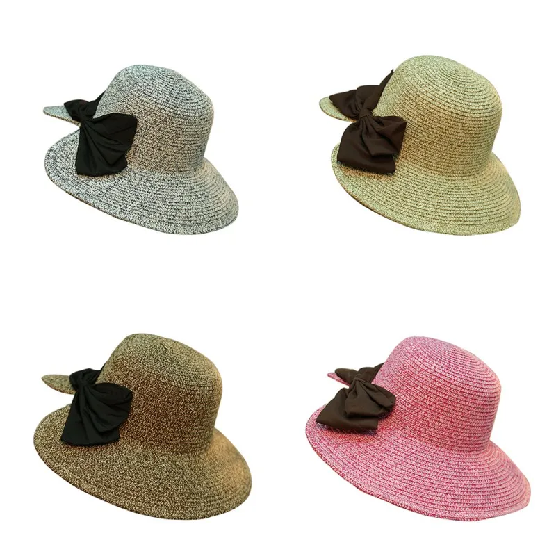 

Nice! 2018 Outdoor Women Foldable Split Behind Wide Large Brim Beach Hat Cap Beach Visor & Big Bow nx