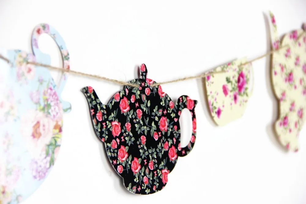 Вечерние чайные украшения цветочный принт чайный горшок чайная чашка гирлянда/баннер День Благодарения День матери День Рождения Декор