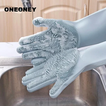 

Oneoney 1pair Wash Food Grade Dishwashing Gloves Silicone Dish Plate Cleaning Brush Kitchen Household Microwave Oven Anti-heat