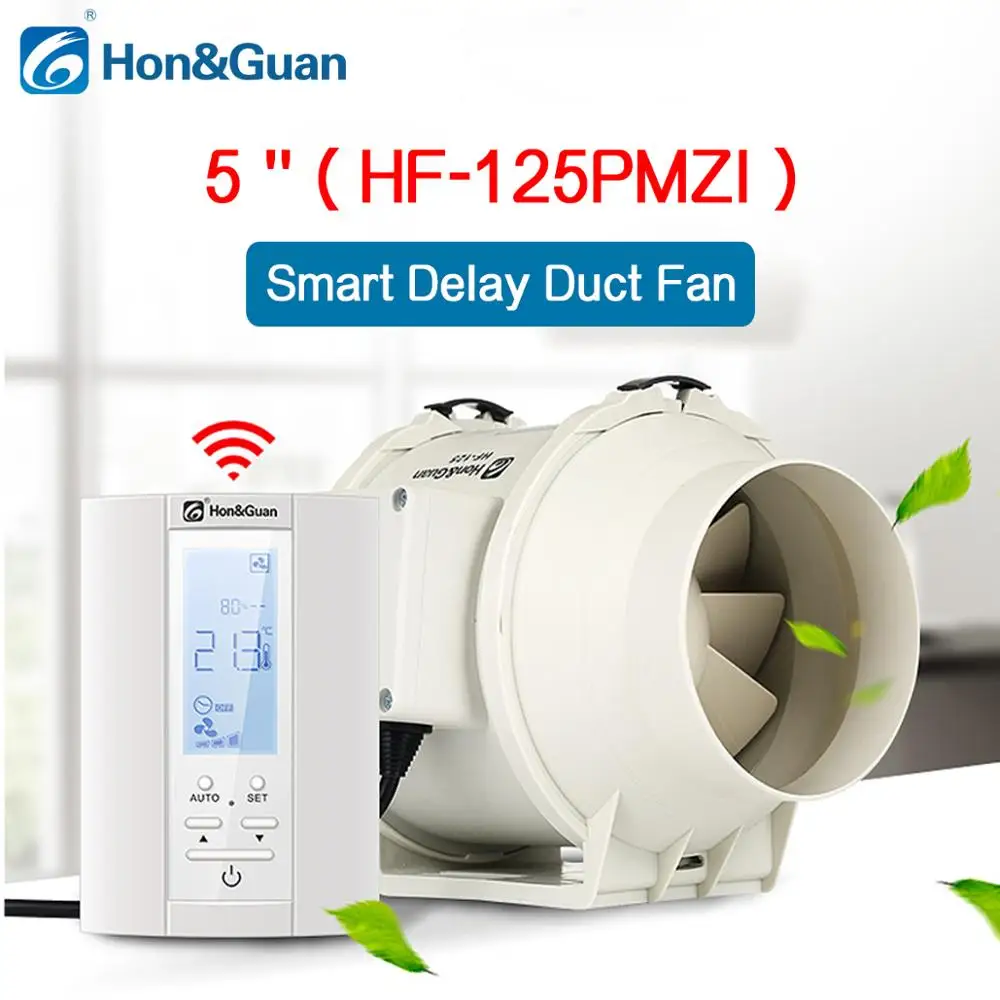 

220V 5'' Extractor Smart Inline Duct Fan & Humidistat and Timer - Bathroom Ventilation Fan with Smart Sensor Controller (125mm)