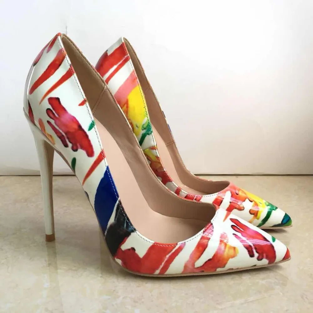 Keshangjia Sexy High Heels New Arrival Red Graffiti Colorful Stiletto Women Pumps Wedding Shoes 12cm Women's Shoes