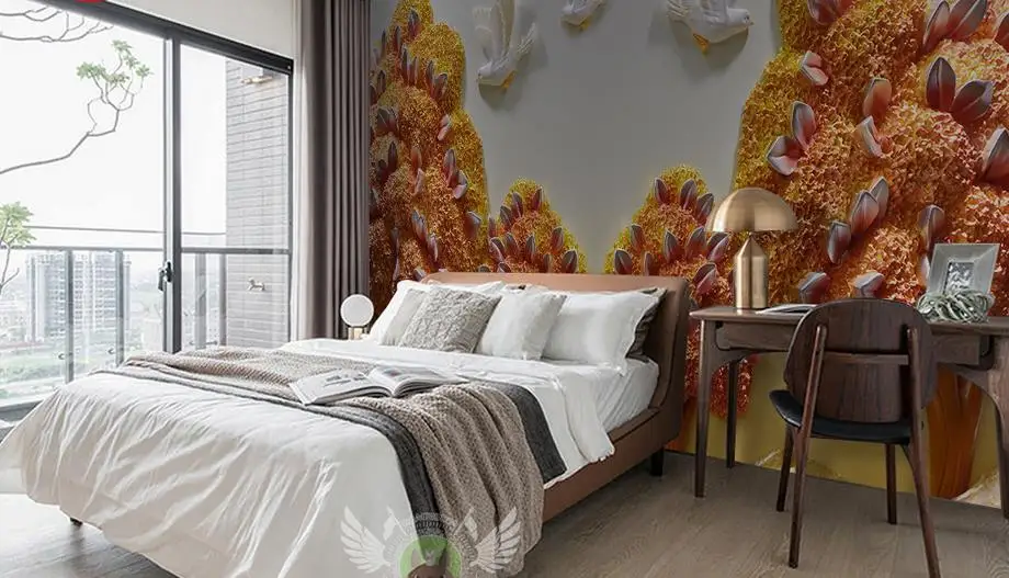 

custom 3d wallpaper art Relief Fortune Tree Flying Bird Background Wall Mural wall mural wallpaper photo wallpaper murals 3d