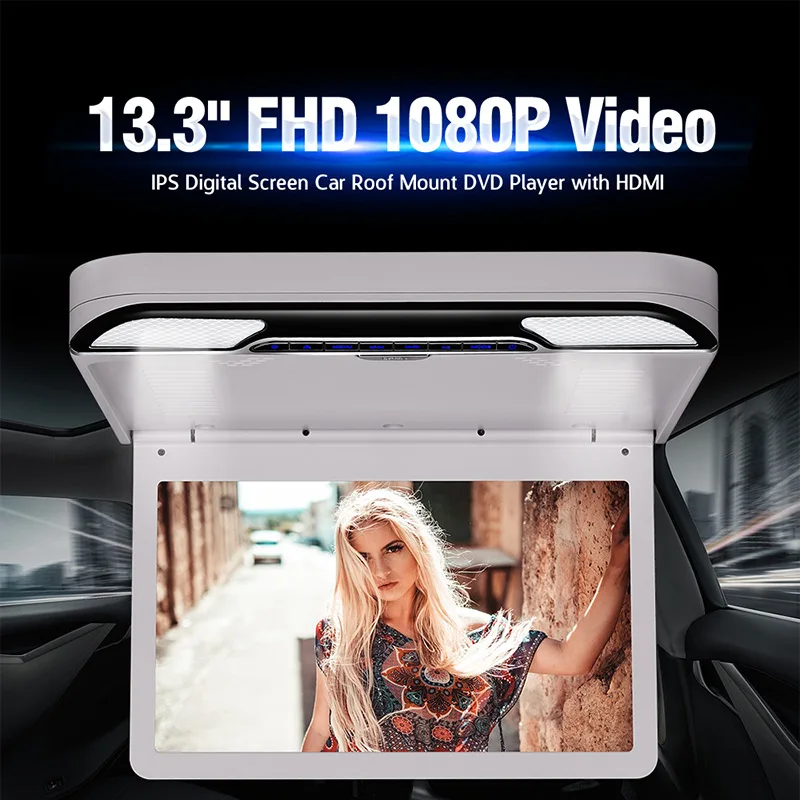 13,3 дюймов 1080P TFT-LCD Автомобильный потолочный монитор с креплением на крышу автомобильный DVD видео плеер монитор Встроенный динамик FM HDMI SD 2 IR наушники