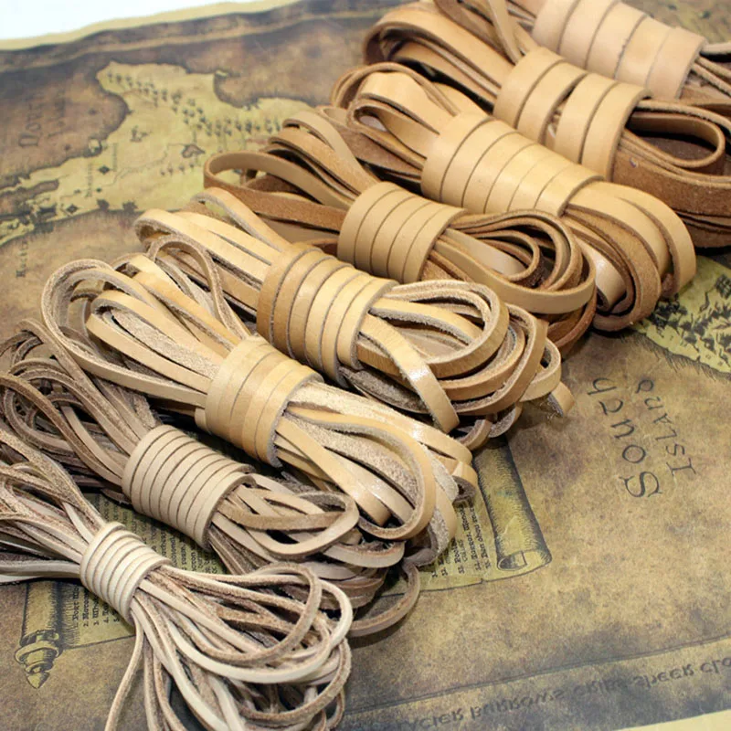 

2m/lot Beige 2mm 3mm 4mm 5mm 6mm 8mm 10mm Flat Genuine Cow Leather Cord Fit Leather Rope Bracelet DIY Jewelry Making Findings