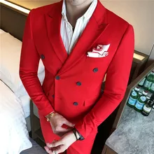 ( Jacket + Vest + Pants ) New Mens Fashion Solid Color Formal Business Double-breasted Suit 3 Set / Groom Wedding Dress Suits