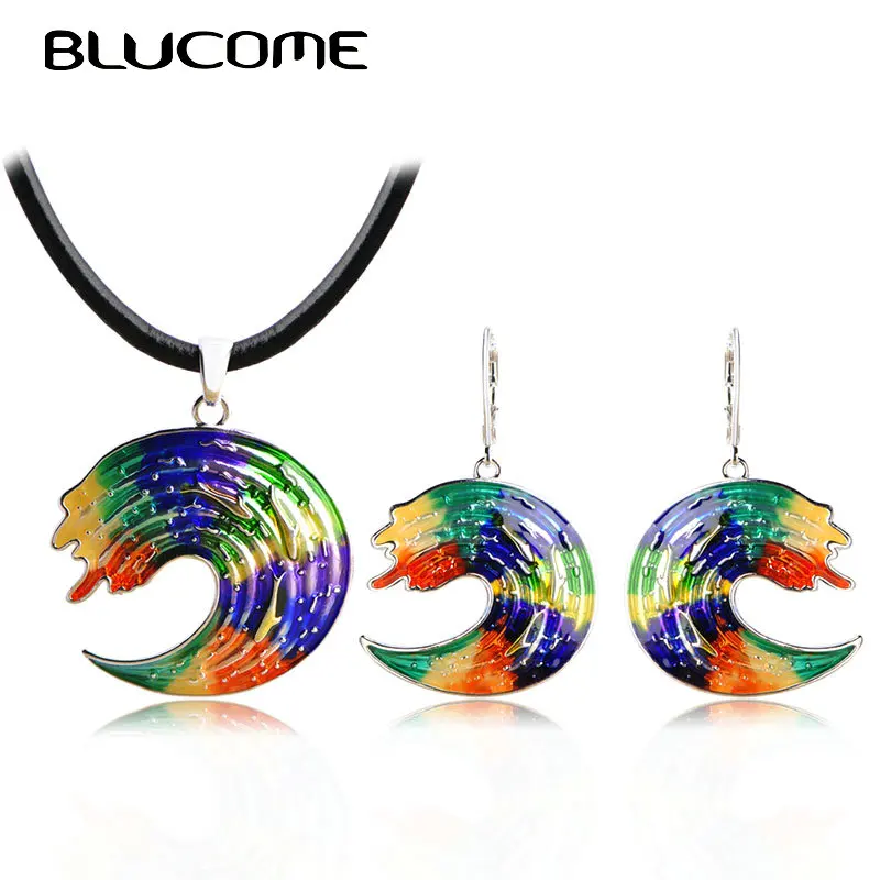 

Blucome Moon Shape Necklace Drop Earrings Sets Alloy Lucite Jewelry Women Banquet Party Anniversary Decoration Accessories Gifts