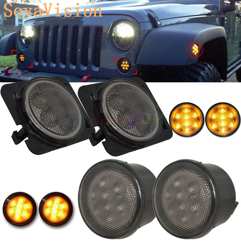 Biack Front Smoked LED Turn Signal + Fender Parking Side Marker Lights