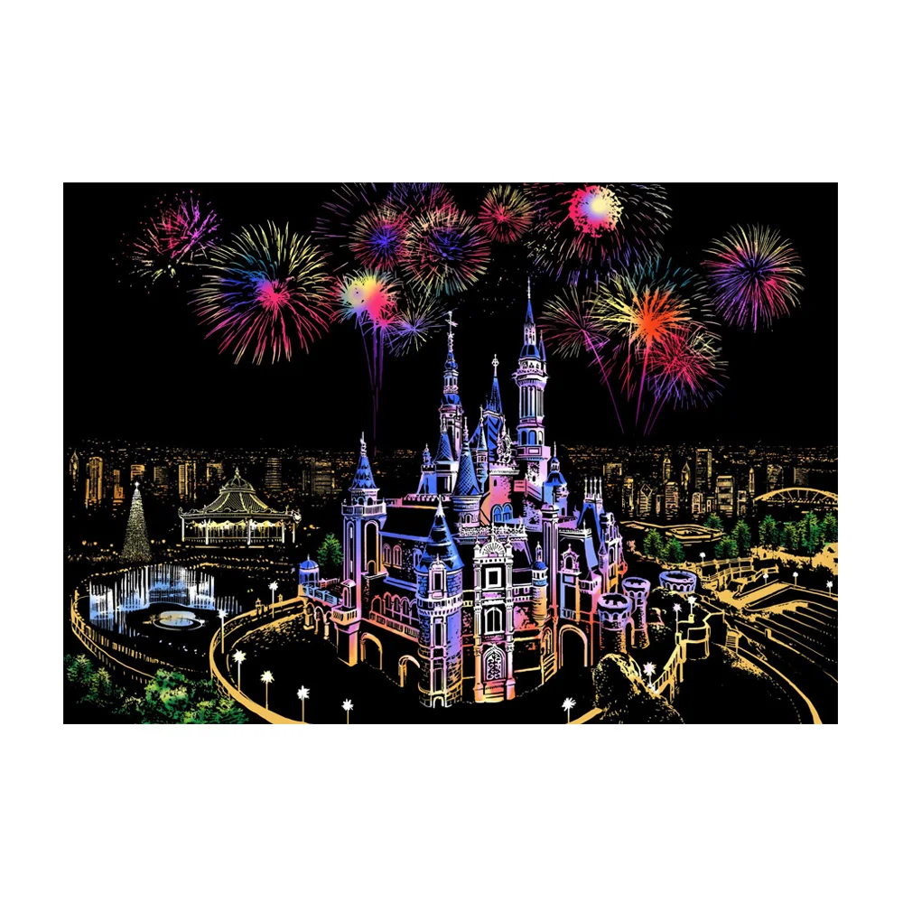 Ночной пейзаж нарисованная картина с черным покрытием художественный вид ночного города чертежная бумага подарок детям Обучение - Цвет: Dream Castle