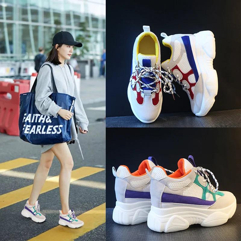 

YRRFUOT Women Fashion Shoes Solf Air Mesh Breathable Madam Trend Sneaker Heightening shoes Zapatos Mujer Casual Shoes For Woman