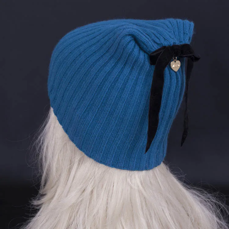 Новое поступление, зимние шапки из высококачественной шерсти. Личности бантом женские кашемировые шапки бини шапки Вязание шляпа/без полей для мужчин - Цвет: blue lake