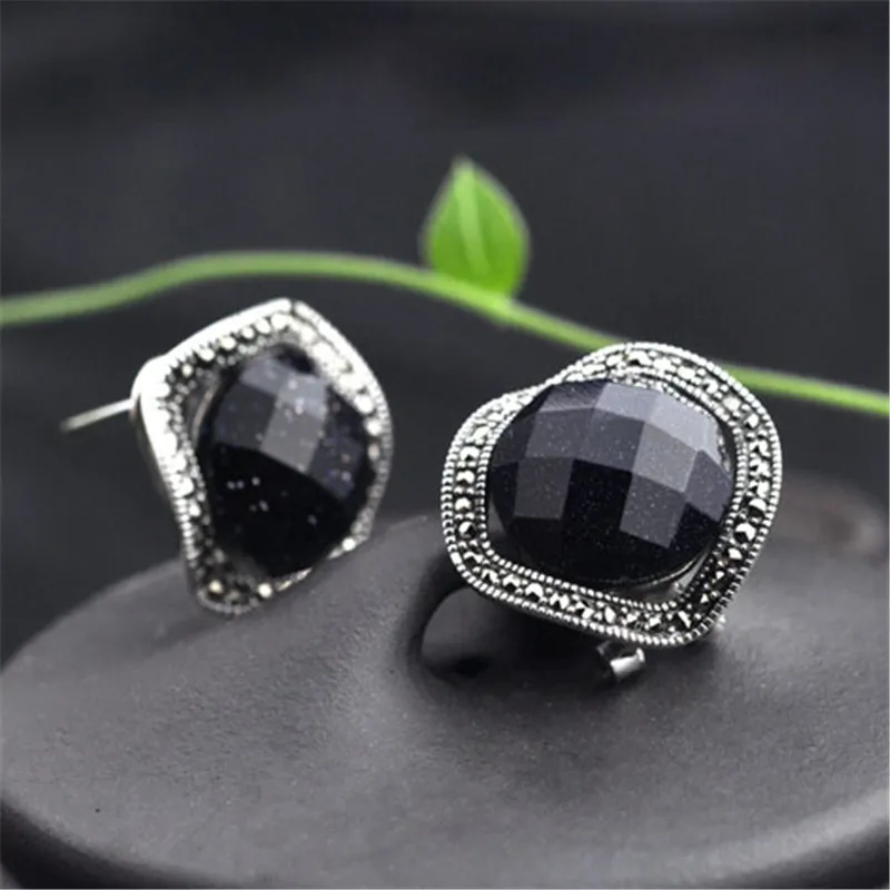 V.YA Blue Sand Stone 925 Sterling Silver Earrings Unique Twist Ear Clip Earrings Jewelry for Women Female Best Christmas Gift