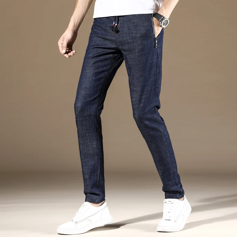 Мужские джинсы скинни, джинсы в стиле стрит Homme, синие, черные, мужские джинсовые узкие брюки, подходят повседневные Стрейчевые брюки