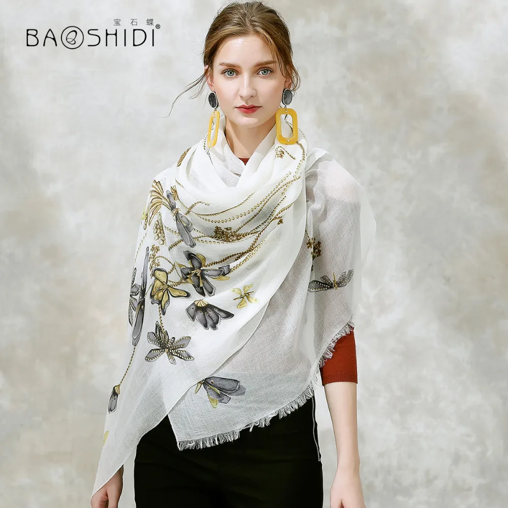 

[BAOSHIDI] 100% cashmere Winter Scarf,luxury brand long scarves women,Elegant fashion pashmina shawl, warm soft tassel hijab