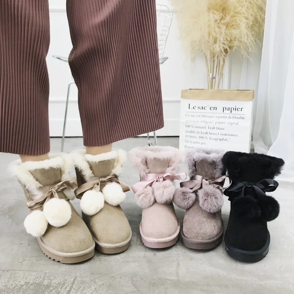

2018 winter new style simple and simple style snow boots women trend plush bow decoration warm casual boots.