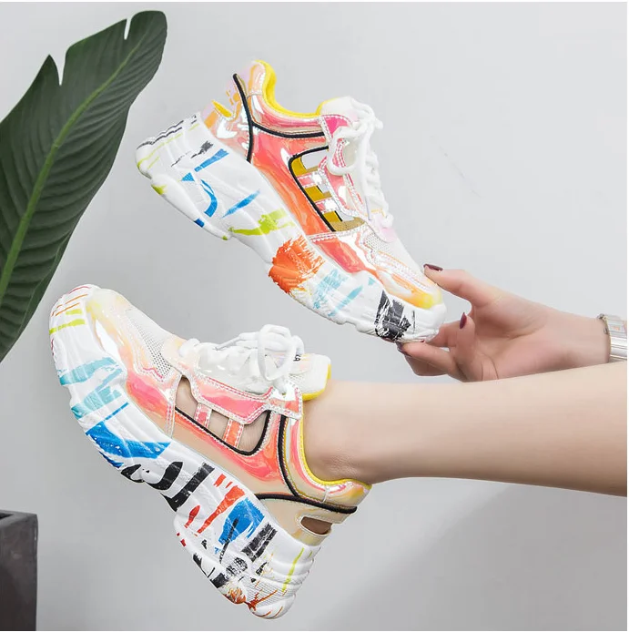 

2019 Spring Autumn Vulcanize Female Fashion Sneakers Lace Up Soft High Leisure Footwears Breathable Mesh Women Casual Shoes