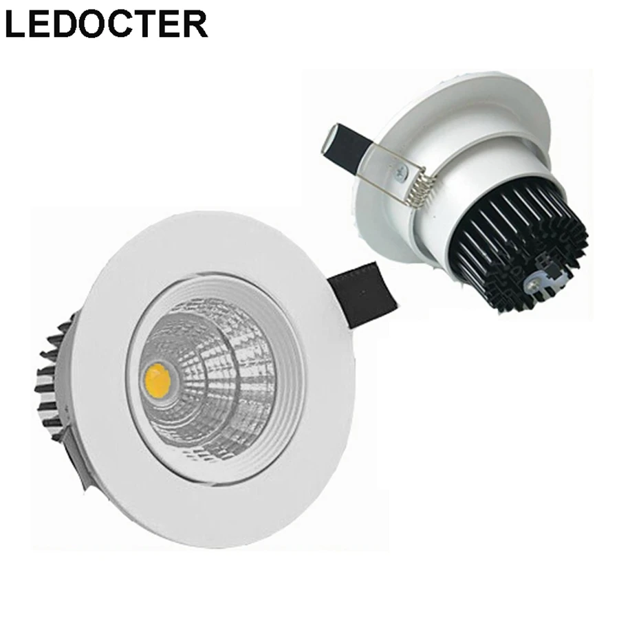 

White CREE 9W 12W 15W Dimmable COB LED Downlights+Driver 110-240V Tiltable Fixture Recessed Cabinet Ceiling Down Lights Lamps