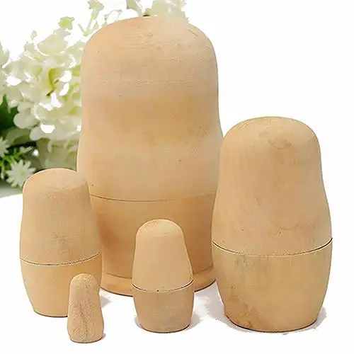 

hot!5 Pieces Unpainted DIY Blank Wooden Embryos Russian Nesting Dolls Matryoshka Toy Gift