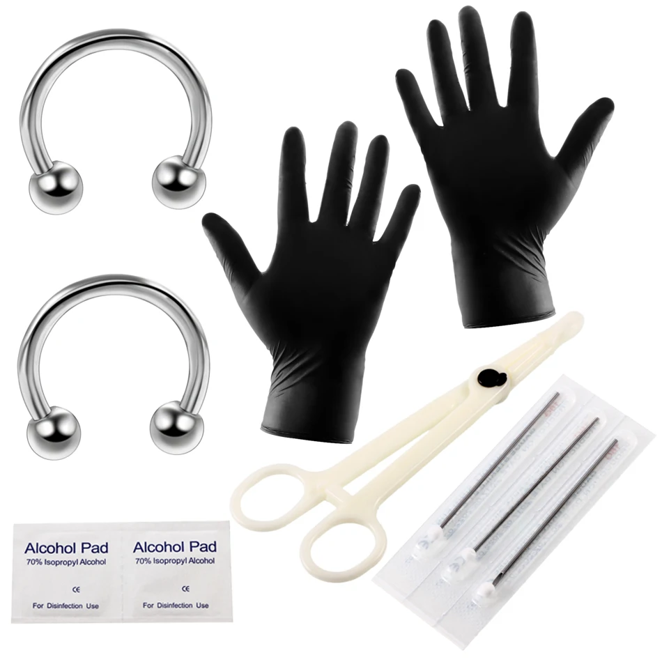 

10Pcs Pro Body Piercing Tools Kit Jewelry Piercing Needle Diposable for Horseshoe Ring Piercing Body Jewelry 1Set