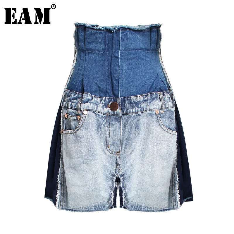 

[EAM] 2019 New Spring Summer High Waist Hit Color Personality Tassels Loose Wide Leg Jeans Women Trousers Fashion Tide JR842