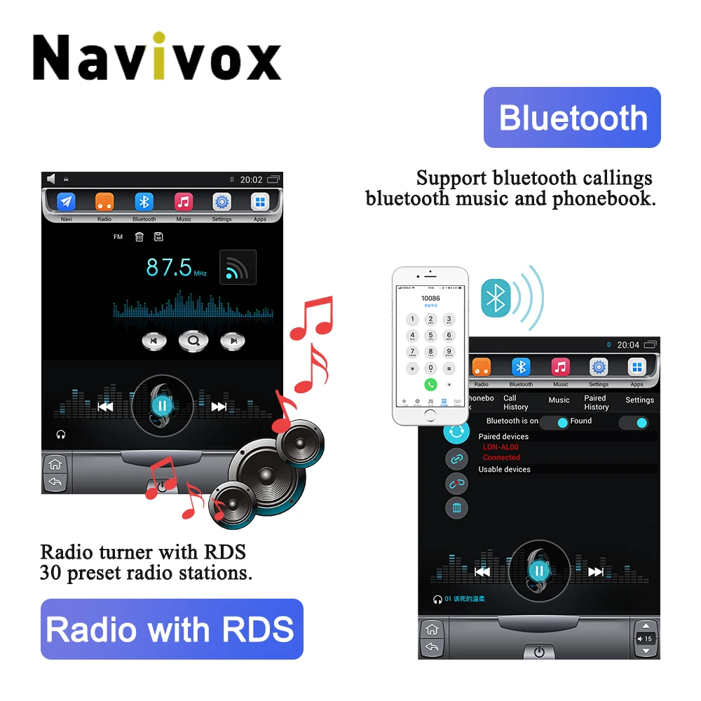 Navivox 2 Din Android Car DVD Player GPS Navi para Ford Focus 2012-2017 espejo enlace Bluetooth Tesla estilo radio de coche con pantalla grande