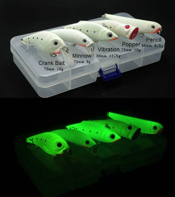 Glow In The Dark Plastic Fishing Lures Crankbait Hooks Fluorescent