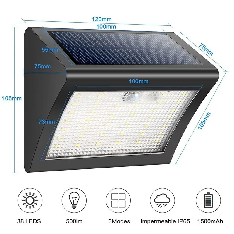 2018 Новые солнечные огни водостойкие открытый сад 38LED безопасности движения сенсор