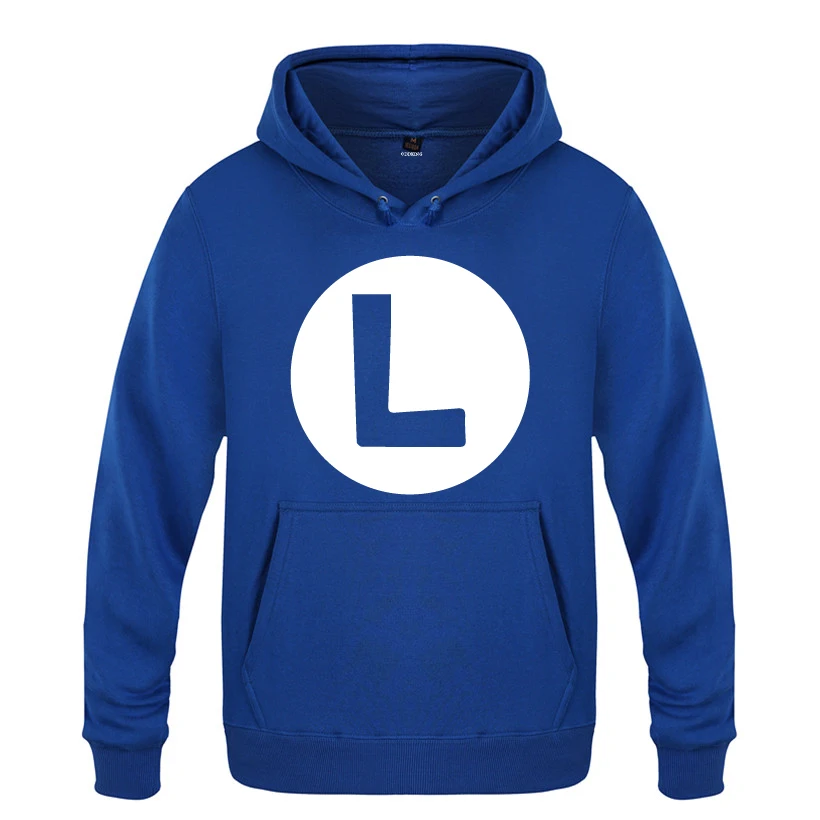 Cute Cartoon Super Mario L Logo Hoodies Men 2018 Men's Pullover Fleece Hooded Sweatshirts | Мужская одежда