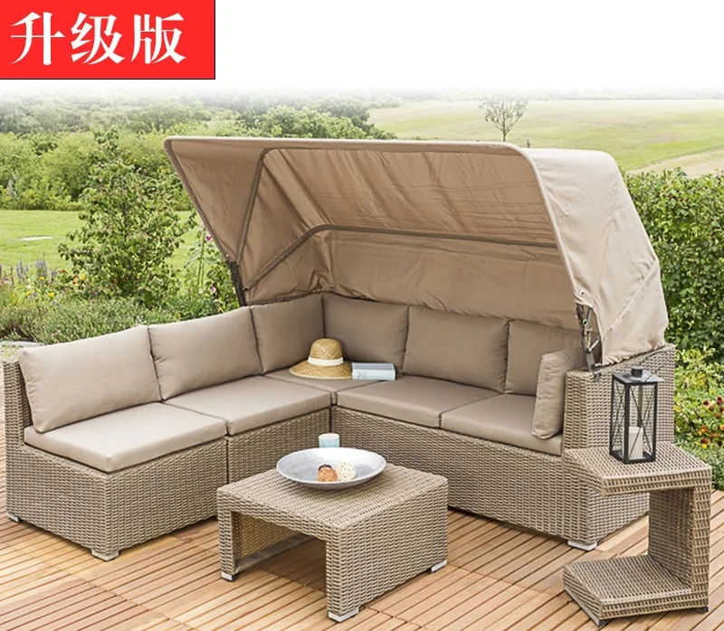 

Outdoor Rattan Garden Sofa Set for Comfortable Alfresco Drinking Time / Soft Pillows and Cushion Included